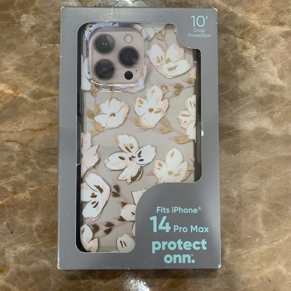 NWT Onn Floral phone Case for iPhone 14 Pro Max - Cream with gold details